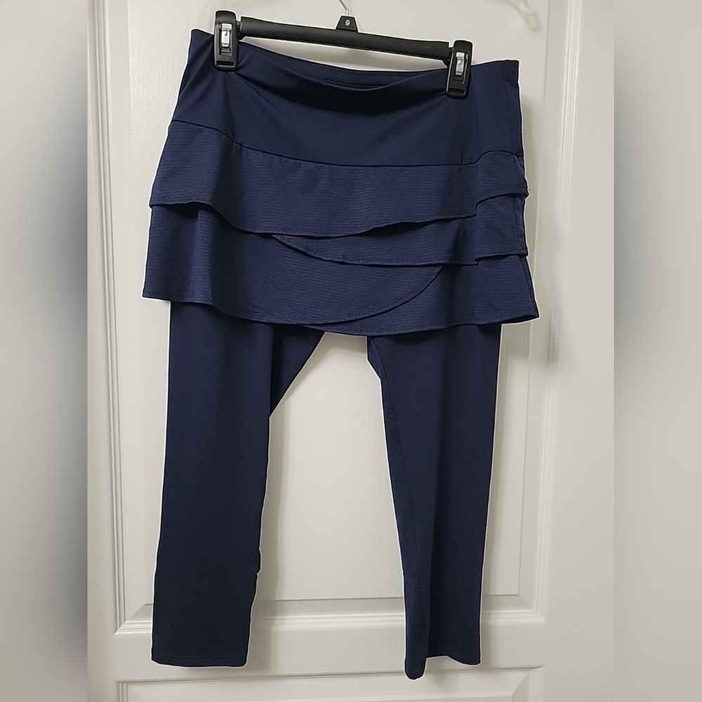 Lucky in Love Scallop Skirt Capri Navy Blue Skort Legging L 12 Pickleball Tennis